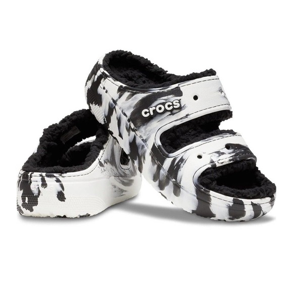 CROCS Shoes Crocs Classic Cozzzy Sandal Marbled White White Fuzzy